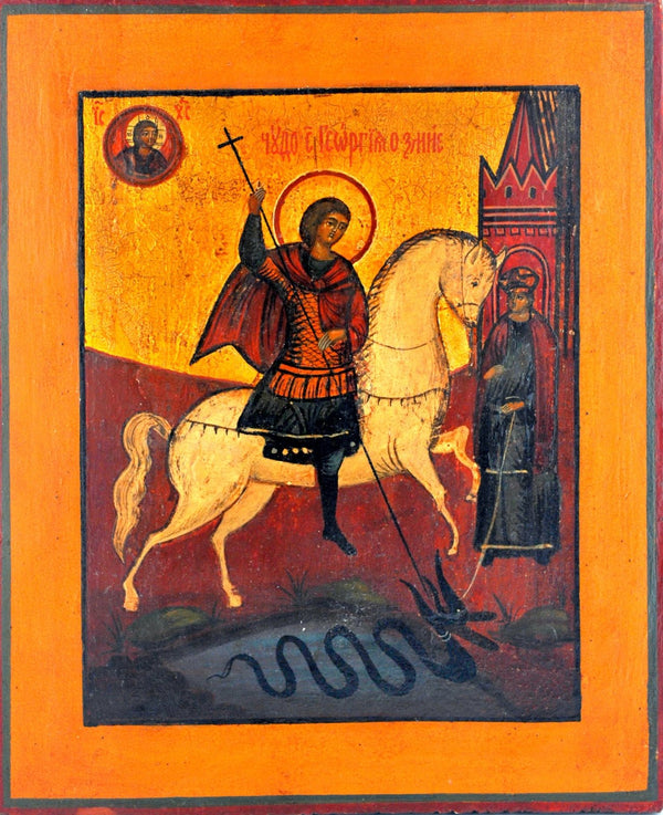 Old Russian Icon - Saint George and the Dragon (19th century Russian)